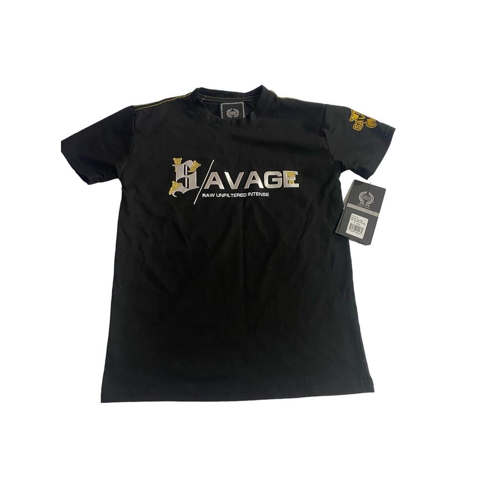 Mens Shirt Size S/8 Black gold Silver short Sleeve Embossed Savage New With Tags